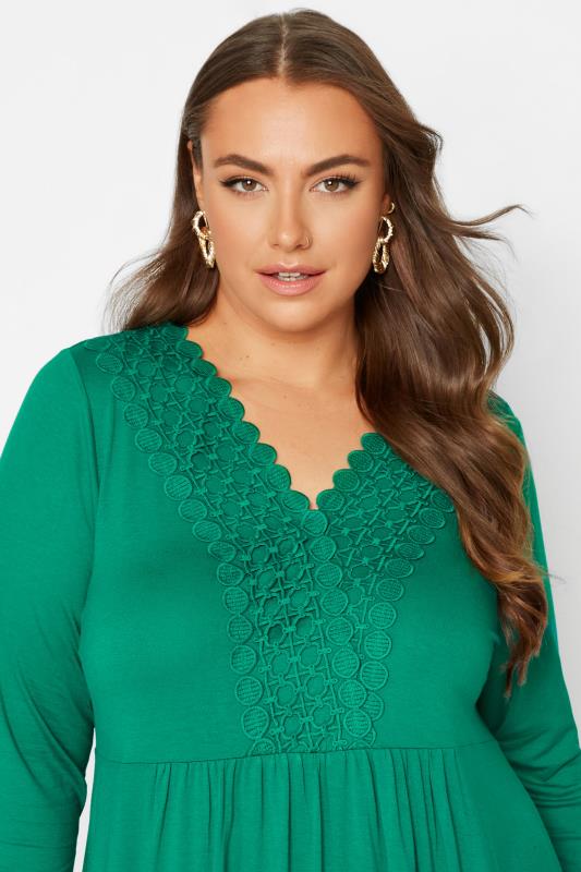 Plus Size Green Crochet Trim Long Sleeve Tunic Top | Yours Clothing 4