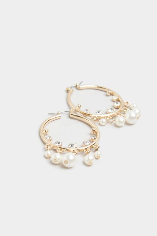 Gold Tone Pearl Drop Hoop Earrings | Yours Clothing 3