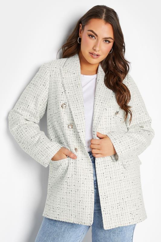  YOURS Curve White Check Boucle Blazer