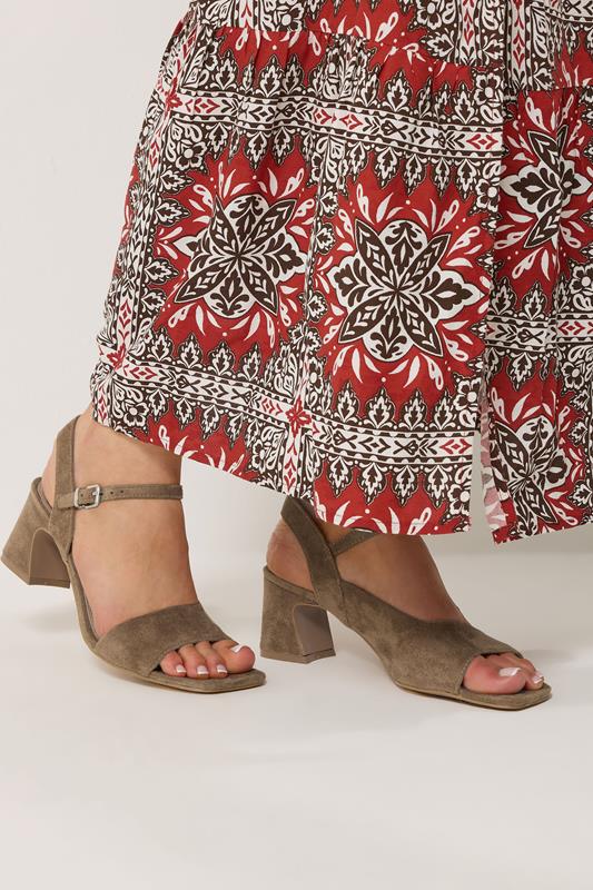 LTS Natural Brown Faux Suede Block Heel In Standard Fit | Long Tall Sally 1