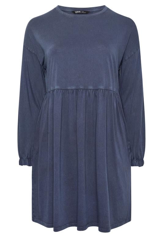 YOURS Plus Size Blue Acid Wash Frill Sleeve Midi Dress | Yours Clothing 5