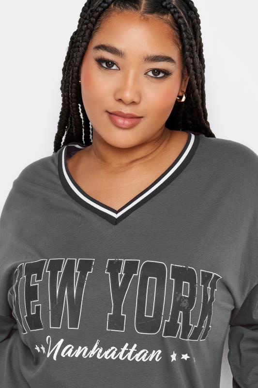 YOURS Plus Size Grey 'New York' Varsity Oversized T-Shirt | Yours Clothing 4