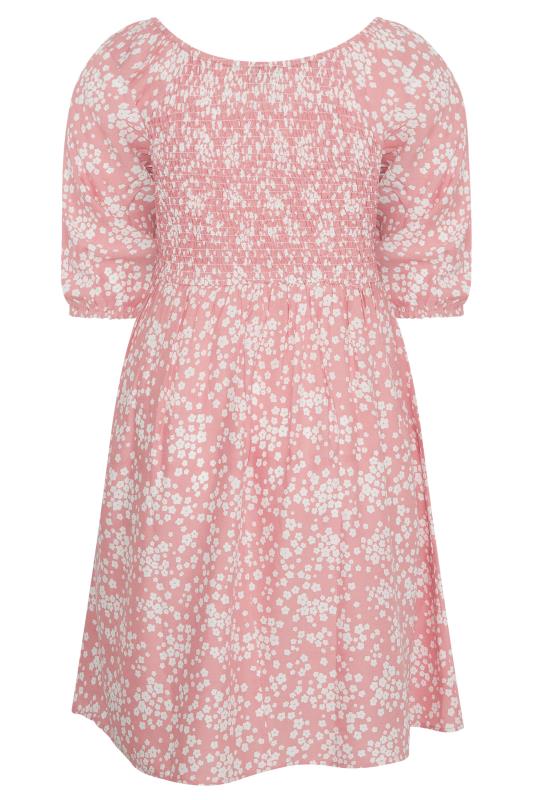 Curve Pink & White Floral Shirred Balloon Sleeve Midi Dress 6
