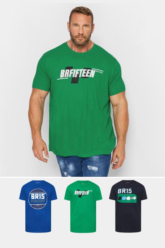 BadRhino Big & Tall 3 Pack Green & Blue BR15 Printed T-Shirts | BadRhino 1