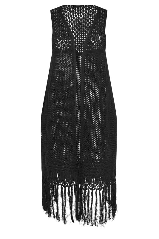 YOURS Plus Size Black Crochet Sleeveless Longline Cardigan | Yours Clothing 6