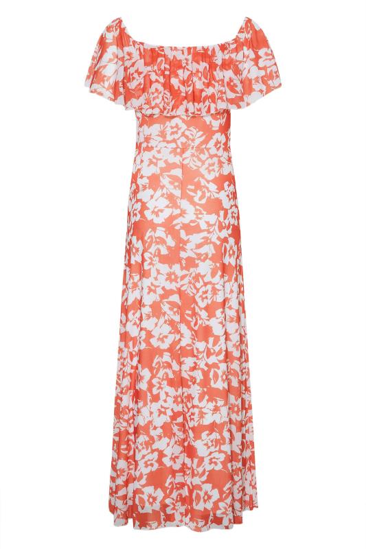 LTS Tall Women's Orange Floral Bardot Maxi Dress | Long Talll Sally 6