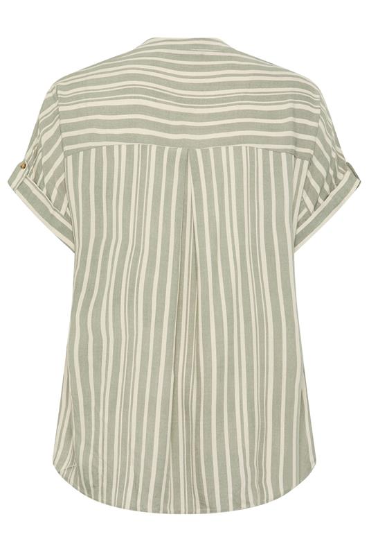 YOURS Plus Size Green Stripe Tab Detail Shirt | Yours Clothing 6