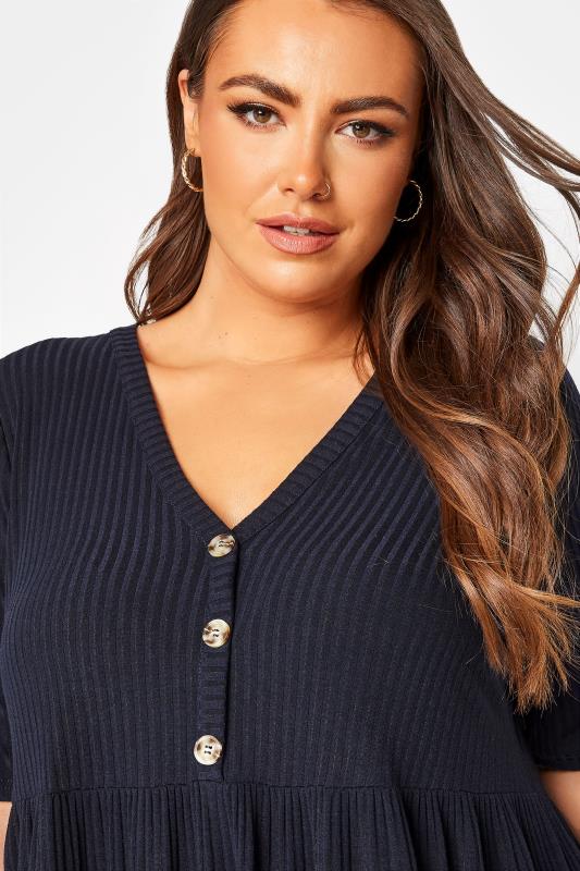 LIMITED COLLECTION Plus Size Navy Blue Ribbed Peplum Midi Dress | Yours Clothing 4