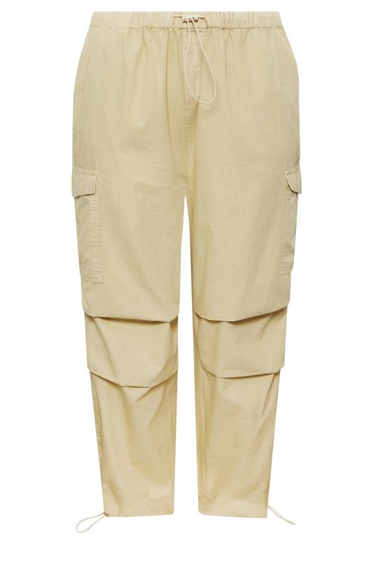 YOURS Curve Plus Size Stone Brown Cargo Parachute Trousers | Yours Clothing