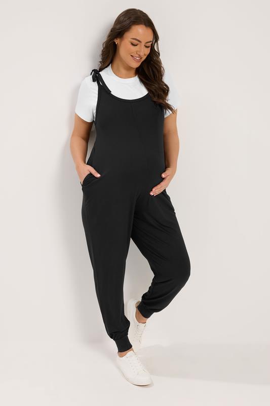 BUMP IT UP MATERNITY Curve Black Oversized Jumpsuit | Yours Clothing 1