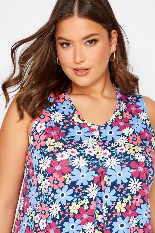 YOURS Plus Size Blue Floral Print Swing Vest Top | Yours Clothing  4