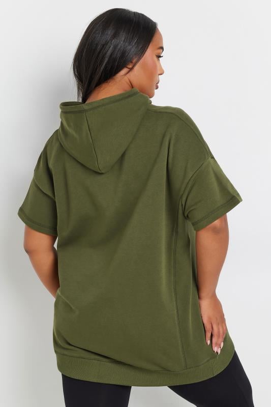 YOURS Plus Size Khaki Green Oversized Short Sleeve Hoodie | Yours Clothing 3