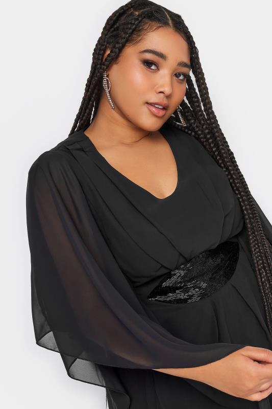 LUXE Plus Size Black Hand Embellished Waist Cape Top | Yours Clothing 4