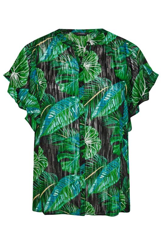 Plus Size Black & Green Leaf Print Frill Sleeve Shirt | Yours Clothing 6