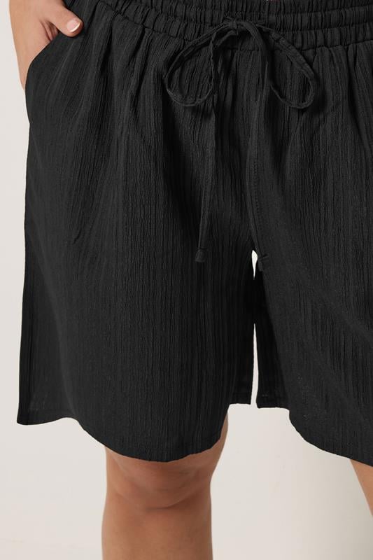 YOURS Plus Size Black Textured Woven Shorts | Yours Clothing 4