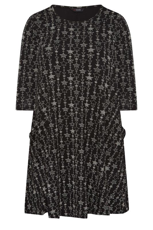 YOURS Plus Size Black Star Print Drape Pocket Mini Dress | Yours Clothing 6