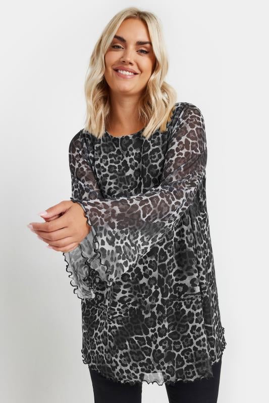 YOURS Plus Size Grey Leopard Print Mesh Top | Yours Clothing 2