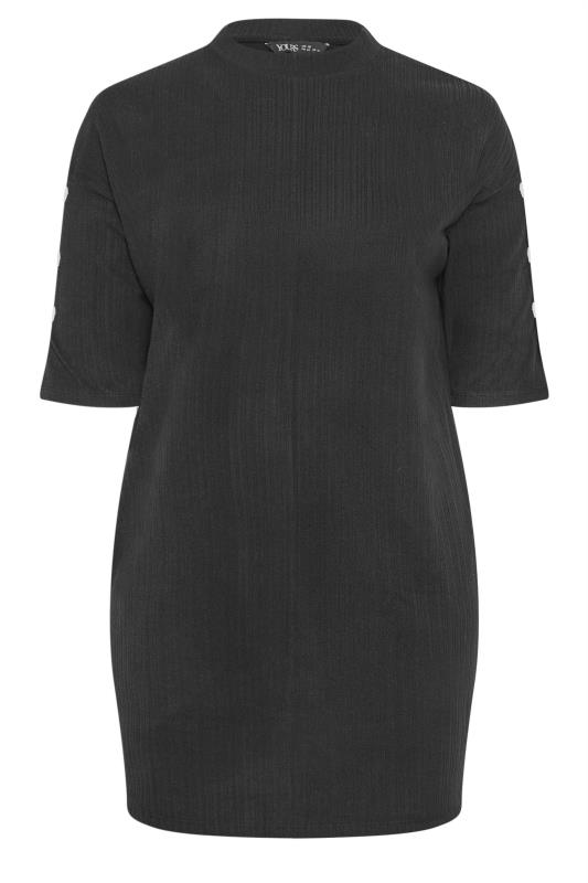 YOURS Plus Size Black Soft Touch Button Detail Mini Dress | Yours Clothing 5