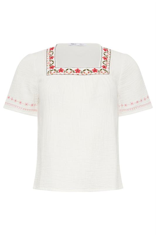 M&Co Petite White Floral Embroidered Cotton Square Neck Blouse | M&Co 5