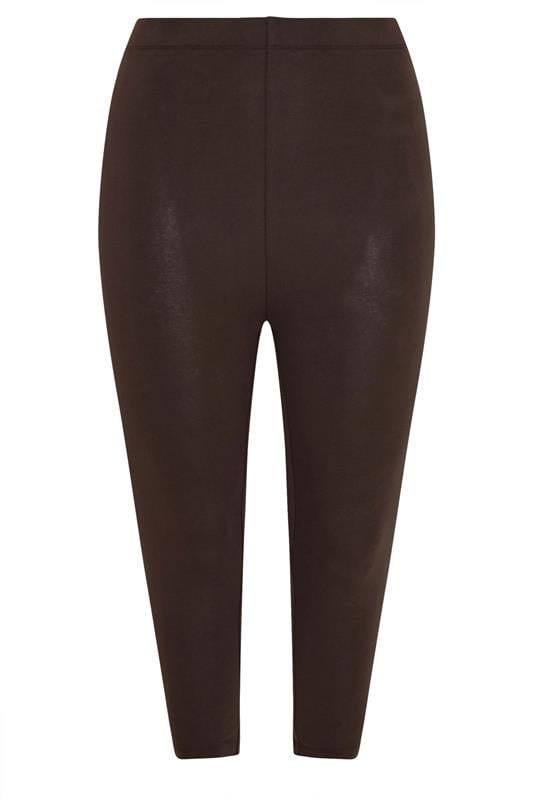 YOURS Plus Size Chocolate Brown Elasticated Waist Cropped Leggings | Yours Clothing 5