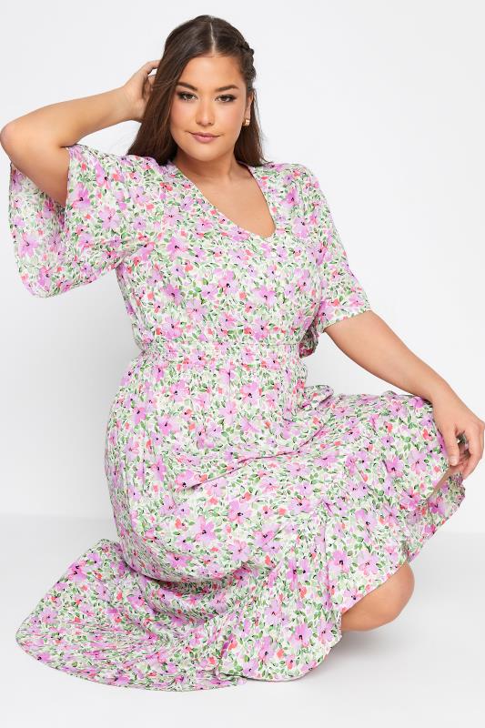 Plus Size White Floral Print High Low Midi Dress | Yours Clothing  4