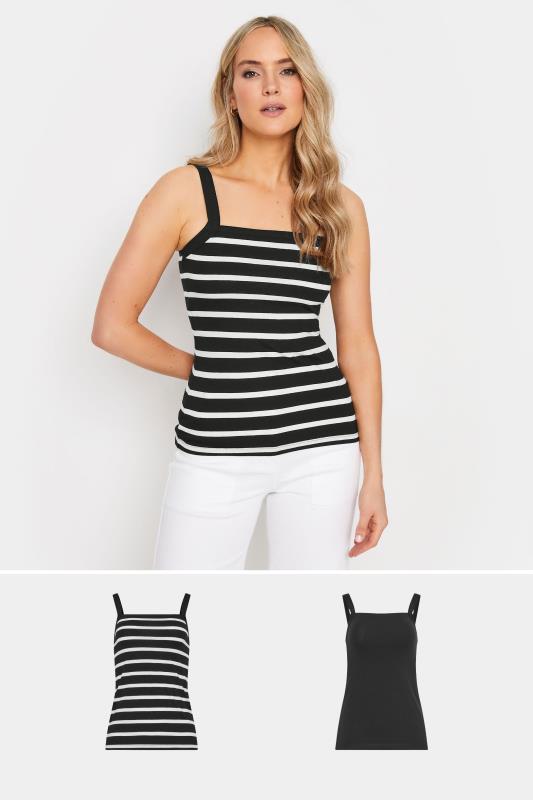 LTS Tall Women's 2 PACK Black & White Striped Cami Tops | Long Tall Sally  1