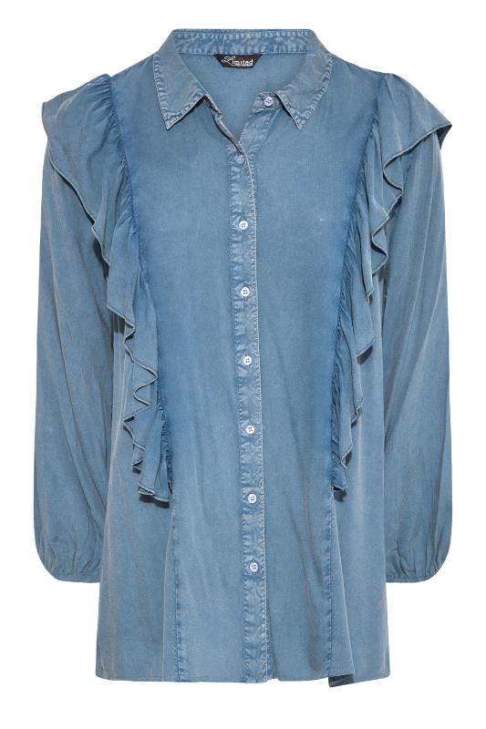 LIMITED COLLECTION Blue Frill Chambray Shirt_F.jpg