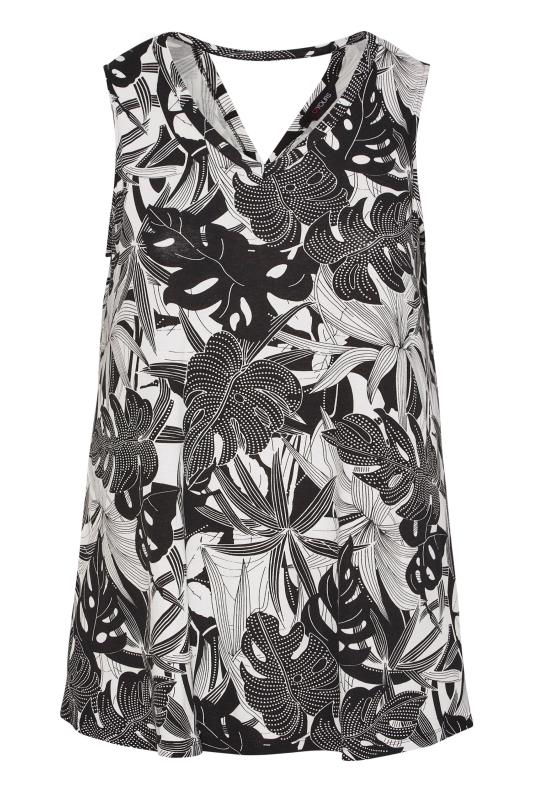 Plus Size Black Tropical Print Cut Out Back Top | Yours Clothing 5