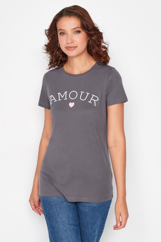 LTS Tall Grey 'Amour' Slogan T-Shirt 1