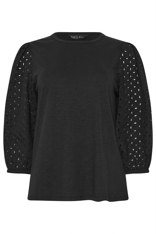 M&Co Black Broderie Cotton Puff Sleeve Top | M&Co 5