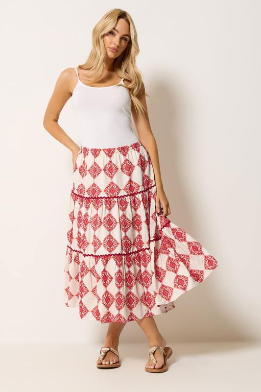 M&Co Ivory White Abstract Tile Print Maxi Skirt | M&Co 2