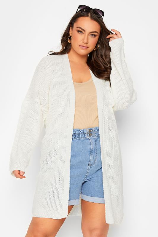 YOURS Curve Plus Size White Pointelle Long Sleeve Cardigan | Yours Clothing  1