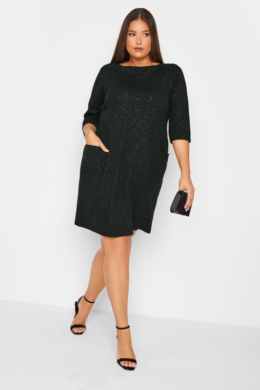 Plus Size Black & Silver Glitter Tunic Dress | Yours Clothing 2
