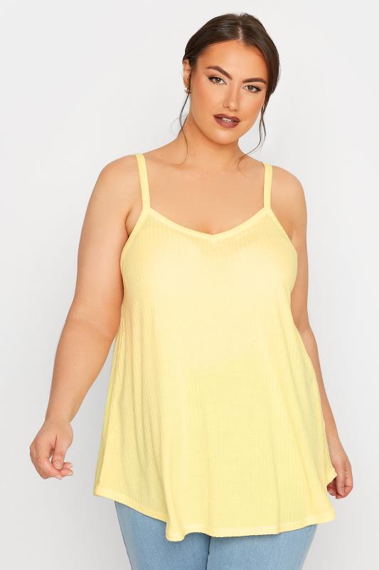 LIMITED COLLECTION Curve Lemon Yellow Ribbed Swing Cami Top 1