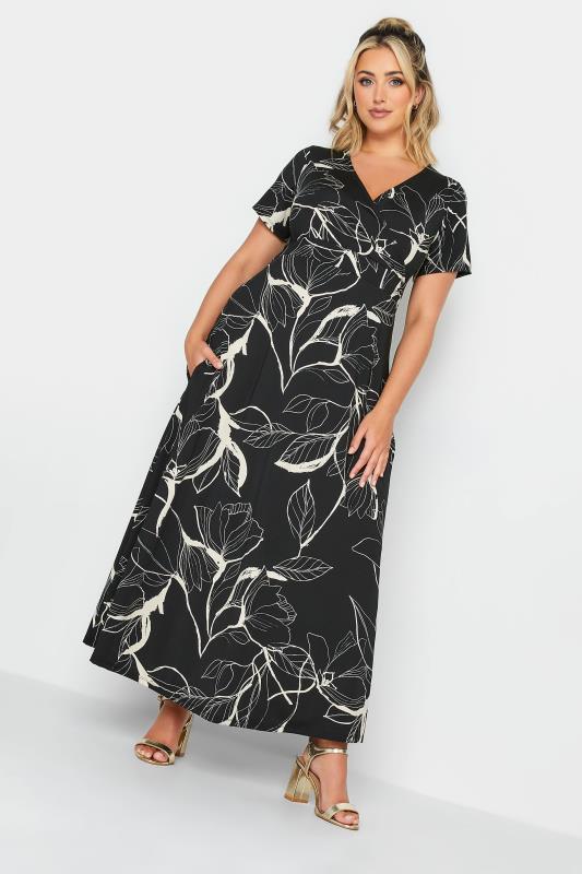 Plus Size Black Floral V-Neck Midaxi Dress | Yours Clothing 1