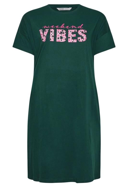 YOURS Plus Size Green 'Weekend Vibes' Sleep Tee Nightdress | Yours Clothing 5