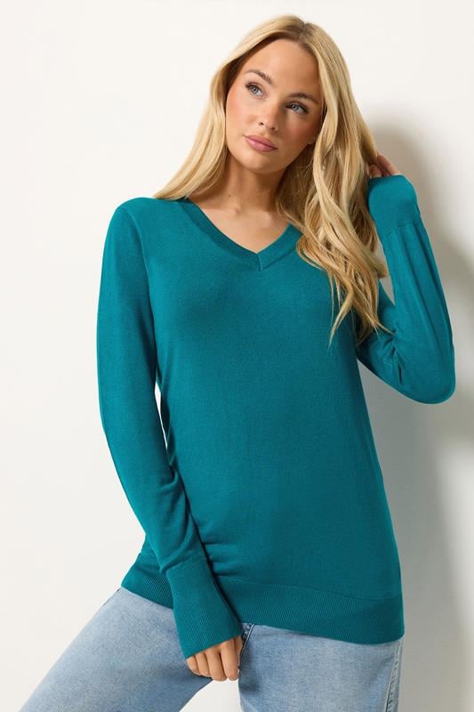 M&Co Teal Blue Long Sleeve V-Neck Jumper