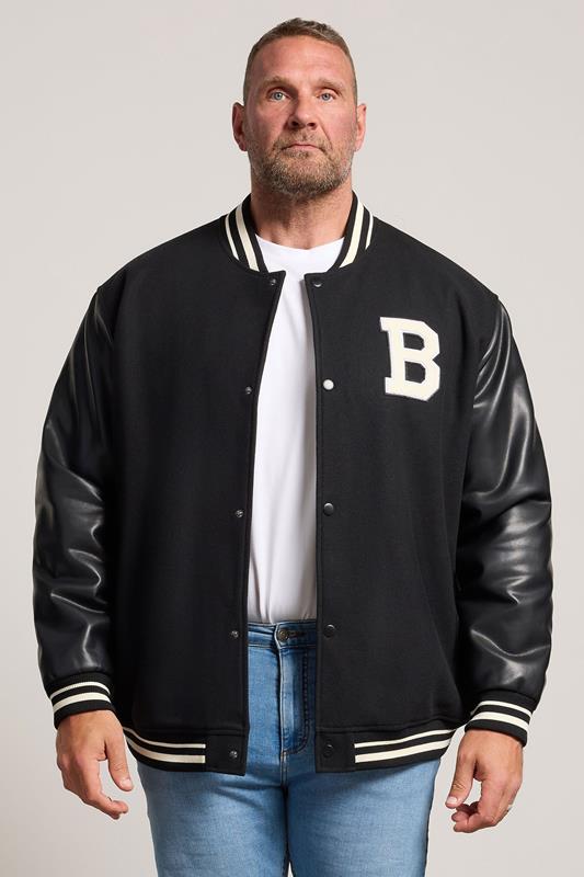 BadRhino Big & Tall Black Button Varsity Jacket | BadRhino 1