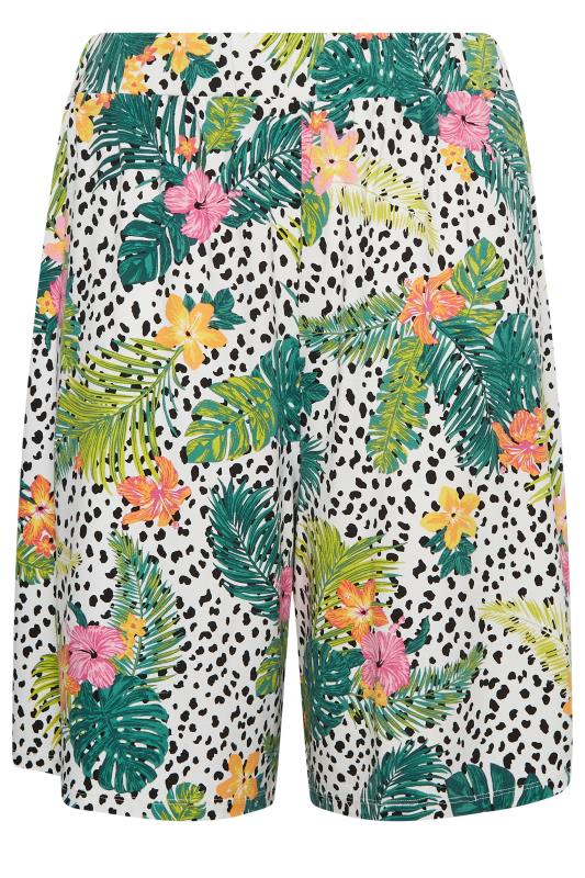 YOURS Curve Plus Size White Mixed Tropcial Print Jersey Shorts | Yours Clothing 5