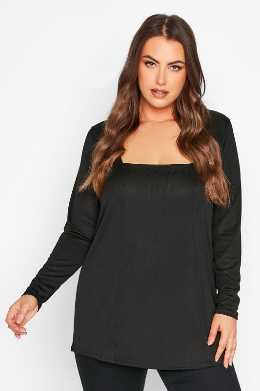 LIMITED COLLECTION Plus Size Black Long Sleeve Seam Detail Top | Yours Clothing 1