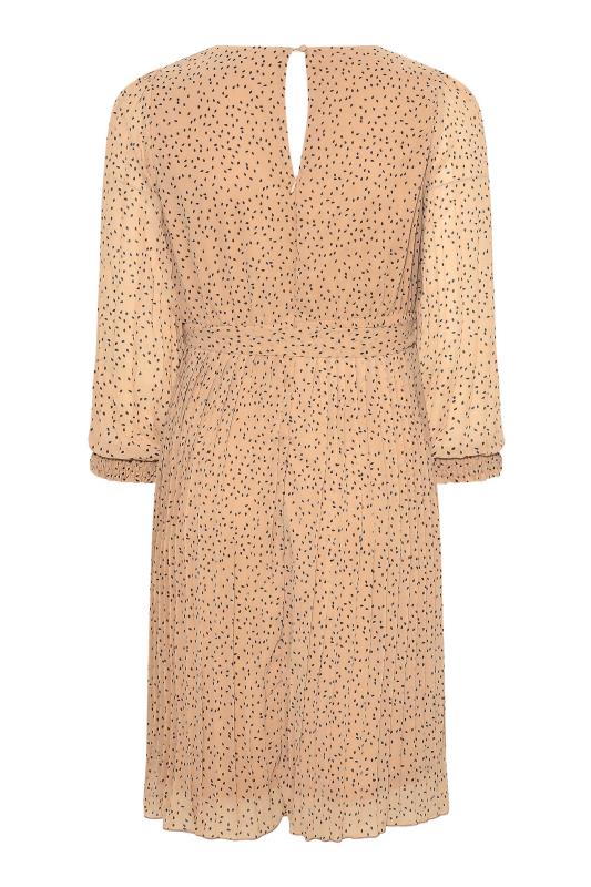 YOURS LONDON Plus Size Beige Brown Spot Print Pleated Wrap Dress | Yours Clothing 7