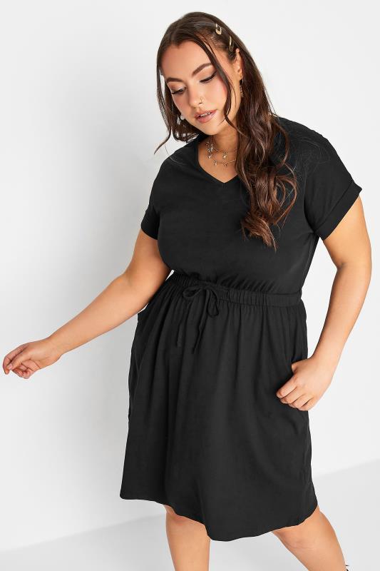 Plus Size Black Cotton T-Shirt Dress | Yours Clothing  1