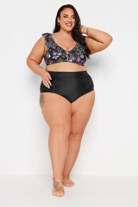 YOURS Plus Size Black Paisley Print Frill Bikini Top | Yours Clothing 3
