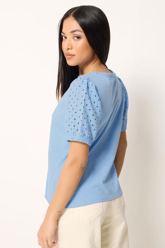M&Co Petite Blue Broderie Cotton Puff Sleeve Top | M&Co 2