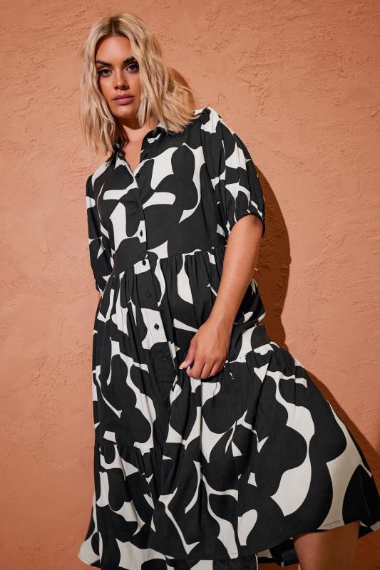 Plus Size  YOURS Curve Black Abstract Print Shirt Dress