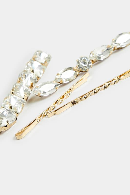 4 PACK Gold Crystal Hairslide Set | Yours Clothing 4
