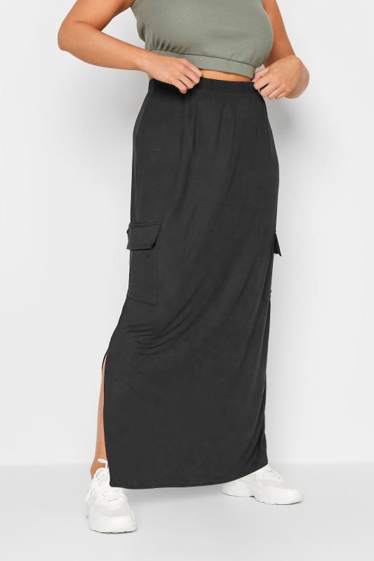  YOURS Curve Black Cargo Maxi Skirt
