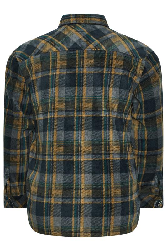 BadRhino Big & Tall Blue & Yellow Checked Fleece Button Down Shacket | BadRhino 5