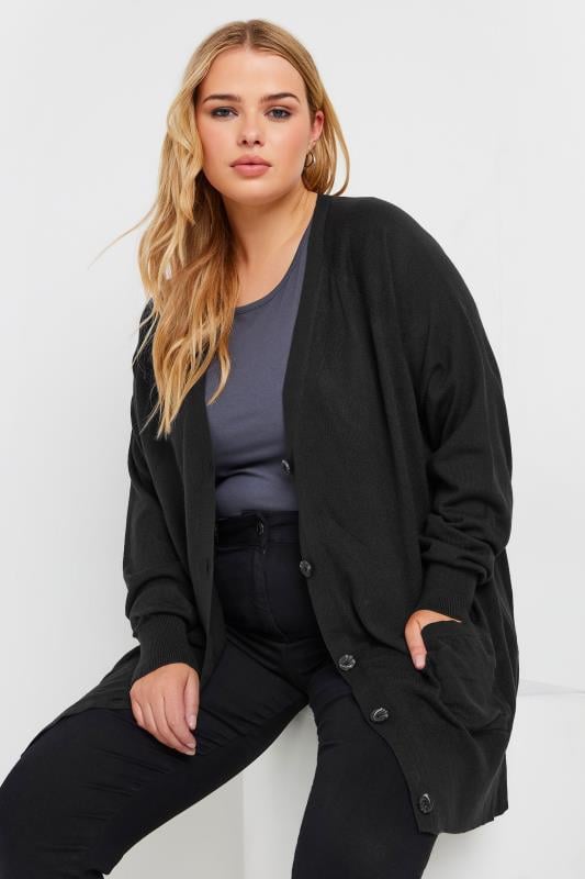  Grande Taille YOURS Curve Black Boyfriend Button Through Cardigan