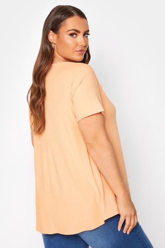 LIMITED COLLECTION Plus Size Pastel Orange Ribbed Swing Top | Yours Clothing  3